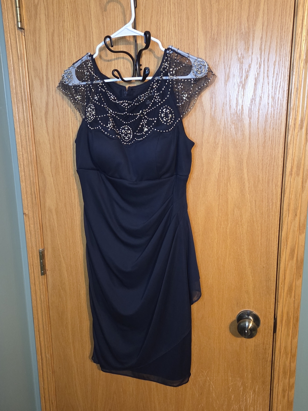 DJ-Jaz Elegant Navy Beaded Illusion Yoke Dress size 14
